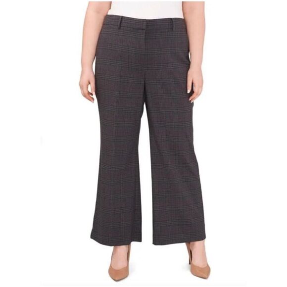 NWOT Vince Camuto Wide Leg Plaid Trouser Pants Dark Grey Plus Size 20W - Picture 1 of 14